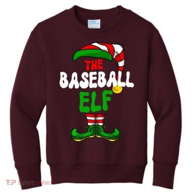 Baseball Elf Pajama Matching Group Christmas Holiday Kids Sweatshirt
