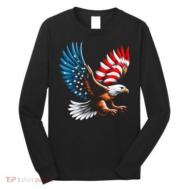 Bald Eagle & Patriotic American Flag 4th Of July Long Sleeve Shirt