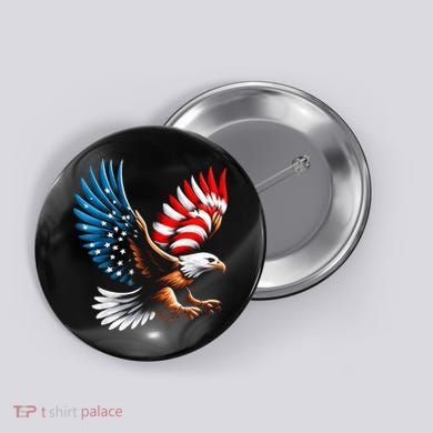 Bald Eagle & Patriotic American Flag 4th Of July Button