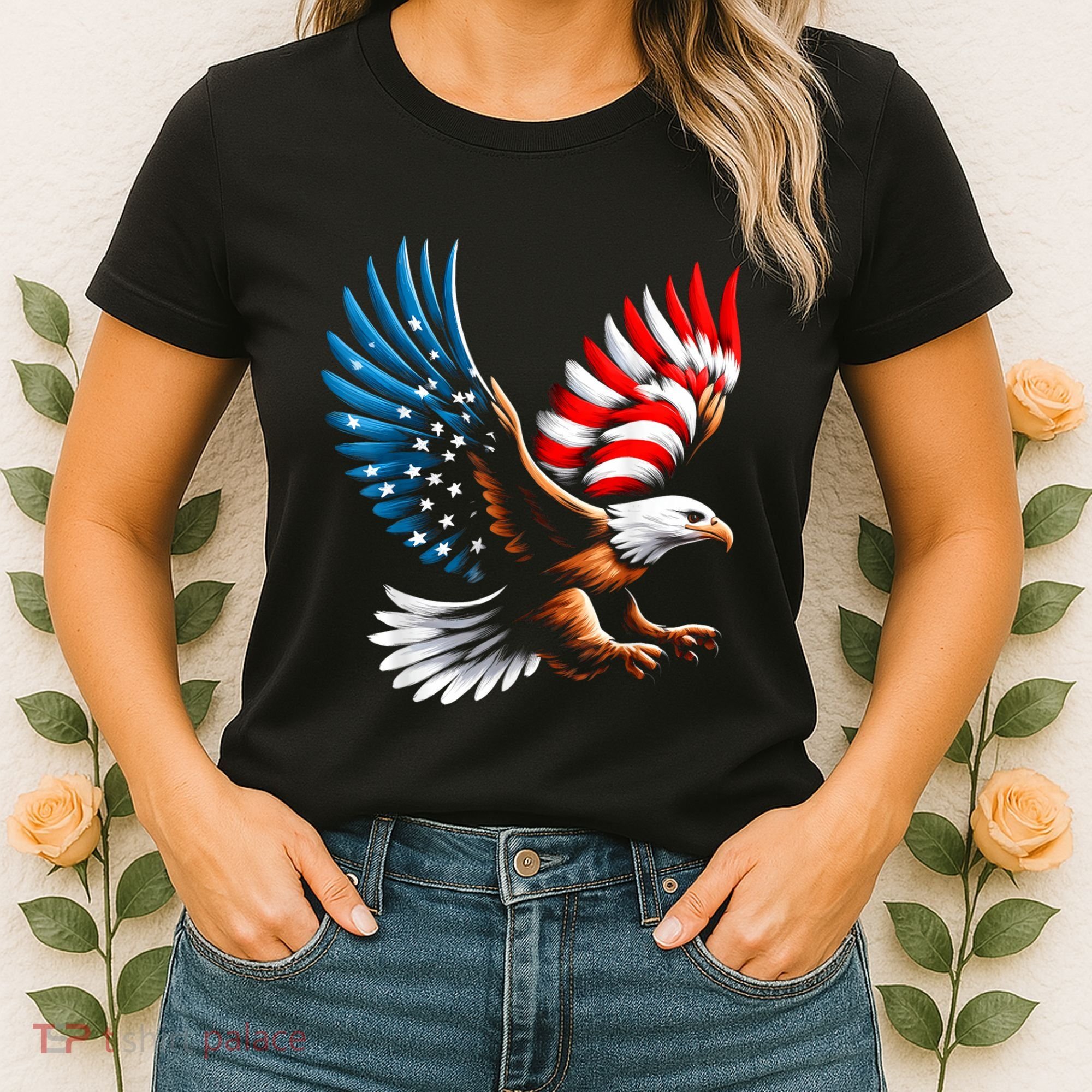 Bald Eagle & Patriotic American Flag 4th Of July Women's T-Shirt