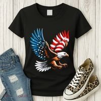 Bald Eagle & Patriotic American Flag 4th Of July Women's T-Shirt thumb 3