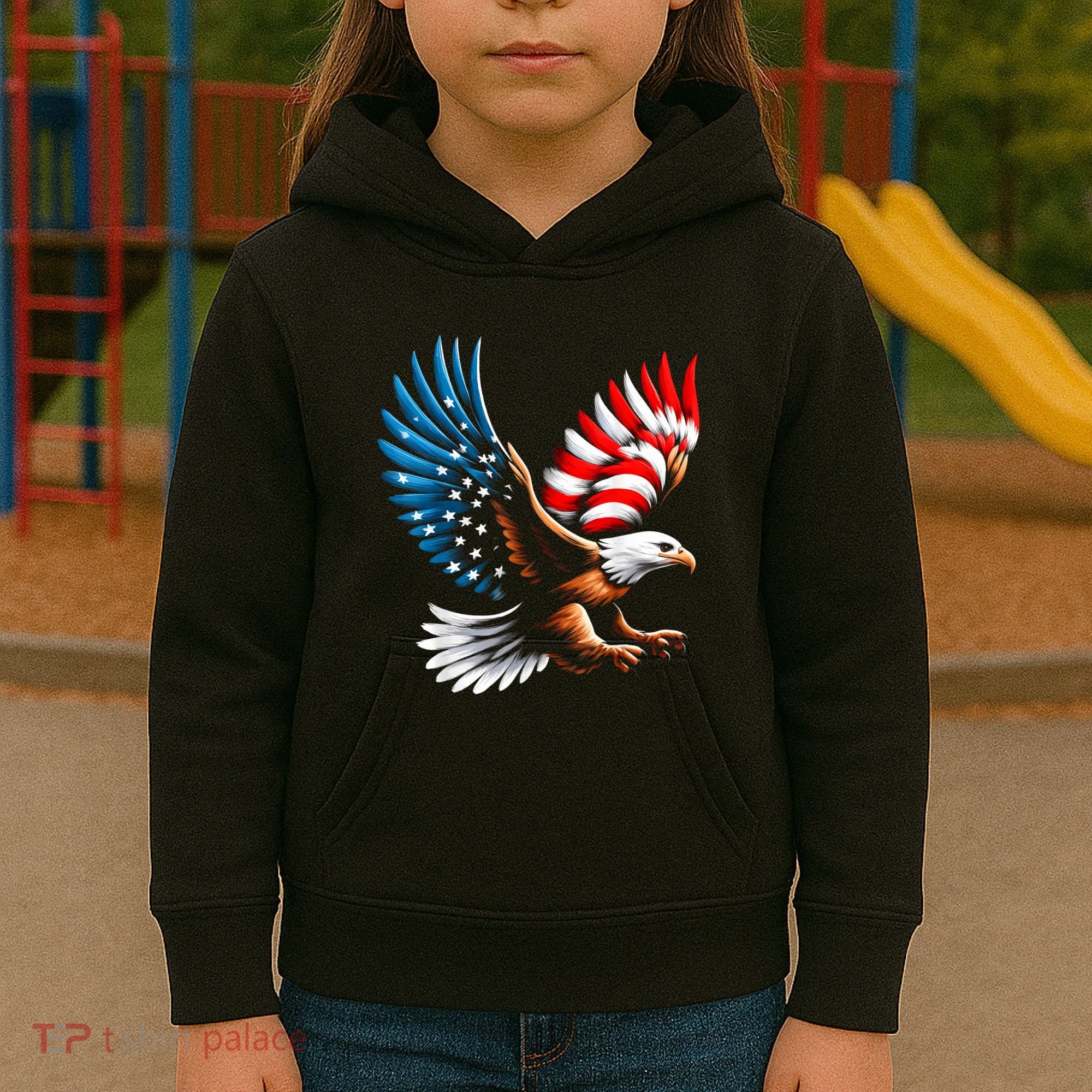 Bald Eagle & Patriotic American Flag 4th Of July Kids Hoodie