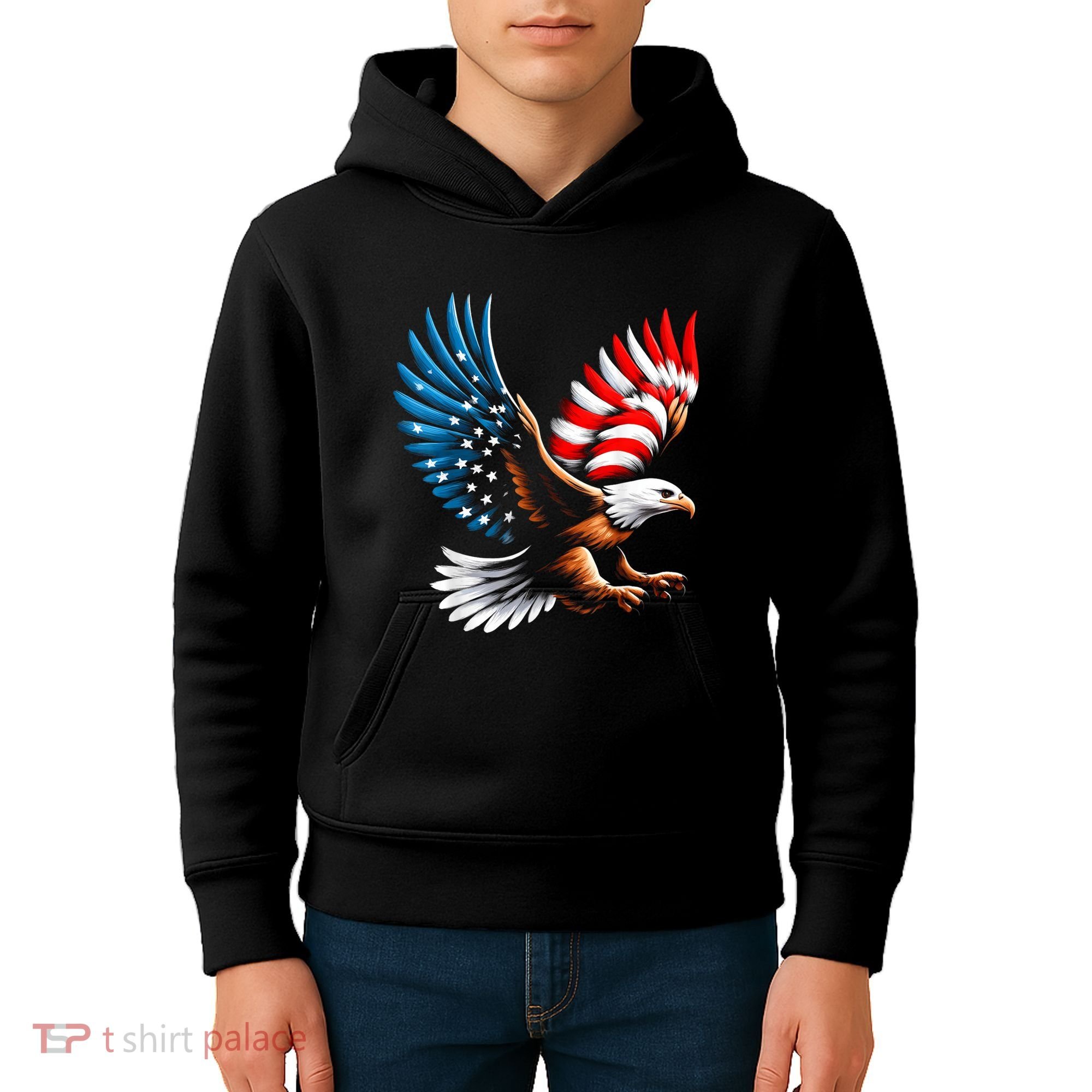 Bald Eagle & Patriotic American Flag 4th Of July Kids Hoodie