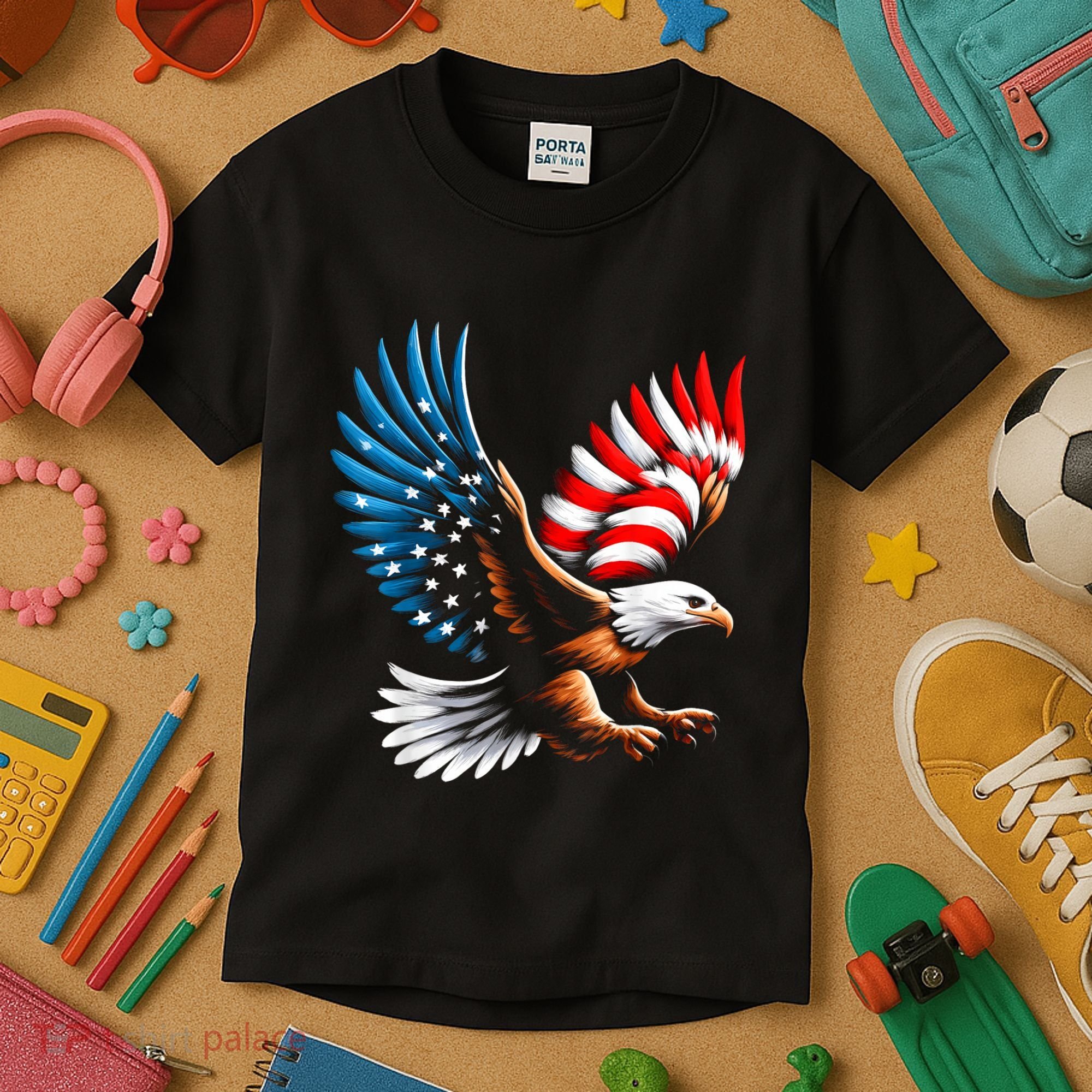 Bald Eagle & Patriotic American Flag 4th Of July Kids T-Shirt