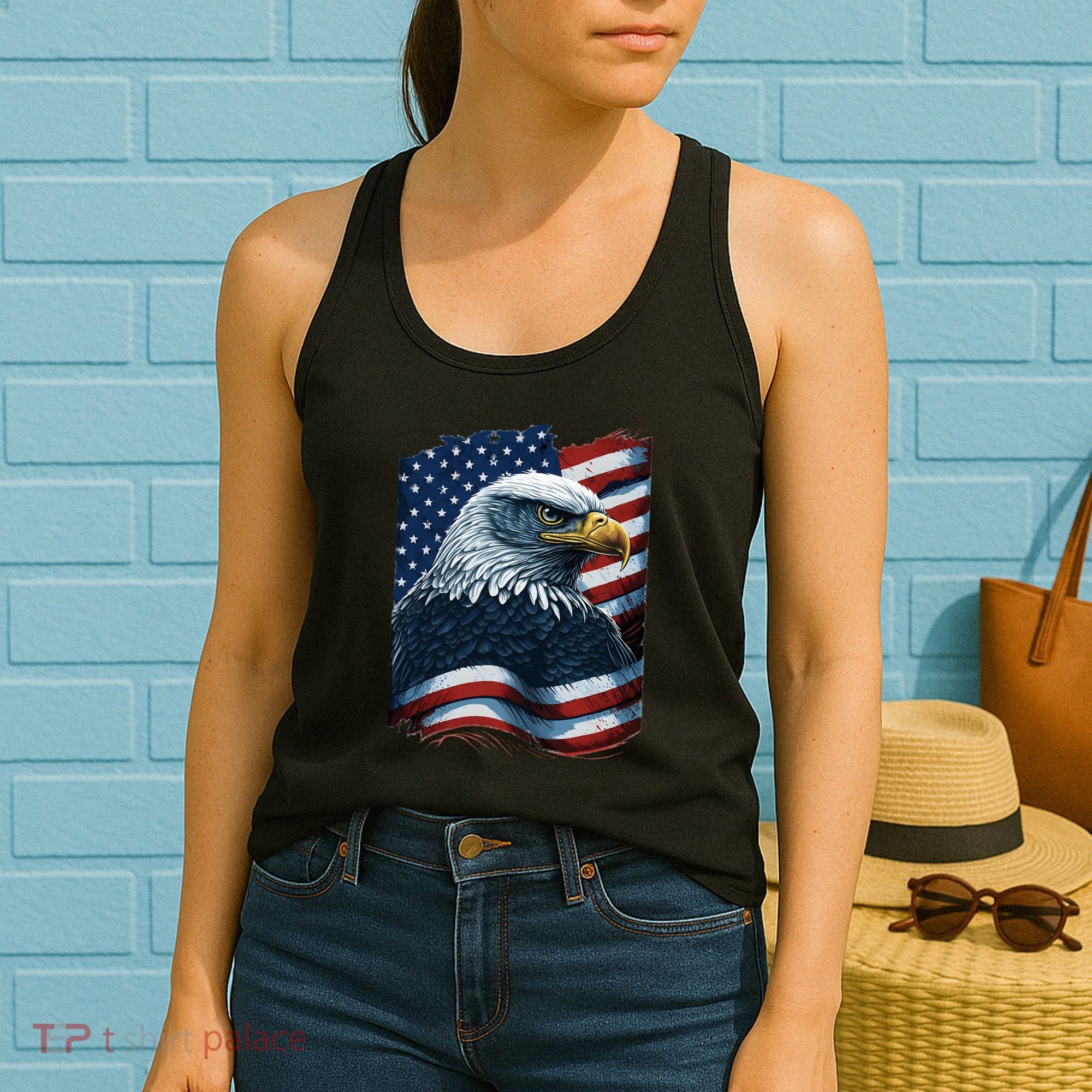 Bald Eagle Proud Patriotic American US Flag 4th Of July Women's Tank Top