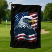 Bald Eagle Proud Patriotic American US Flag 4th Of July Golf Towel thumb 1