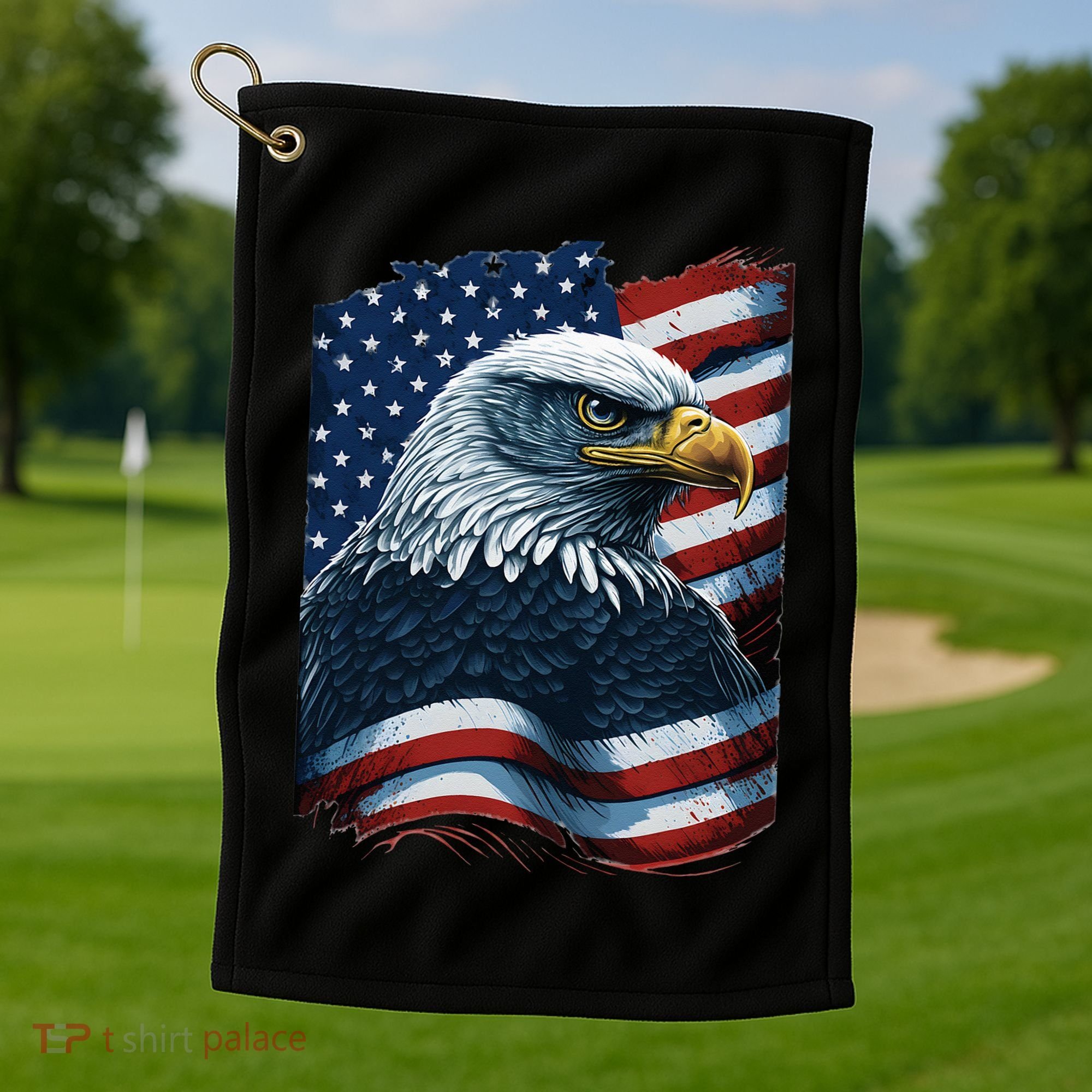 Bald Eagle Proud Patriotic American US Flag 4th Of July Golf Towel