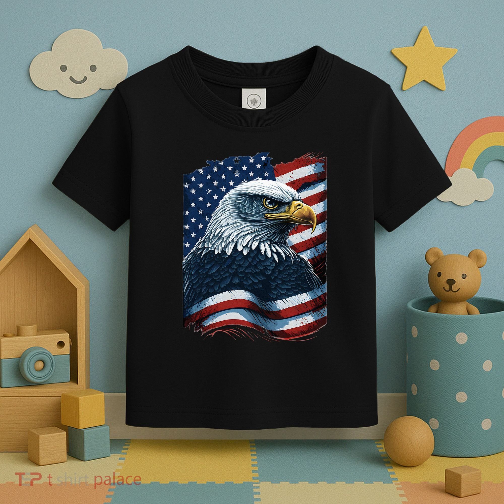 Bald Eagle Proud Patriotic American US Flag 4th Of July Toddler T-Shirt