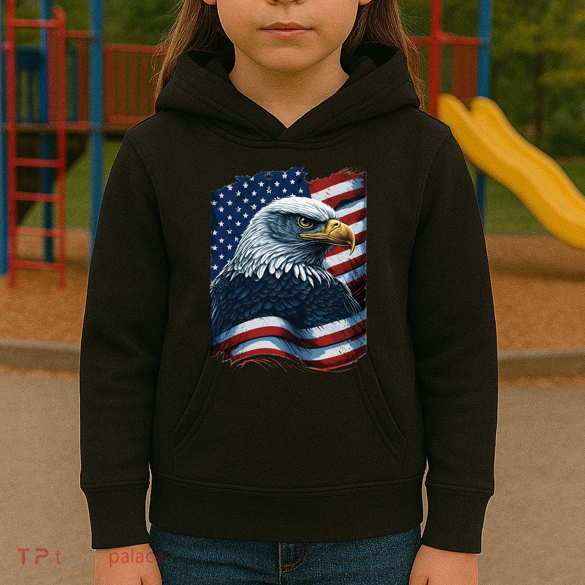 Bald Eagle Proud Patriotic American US Flag 4th Of July Kids Hoodie