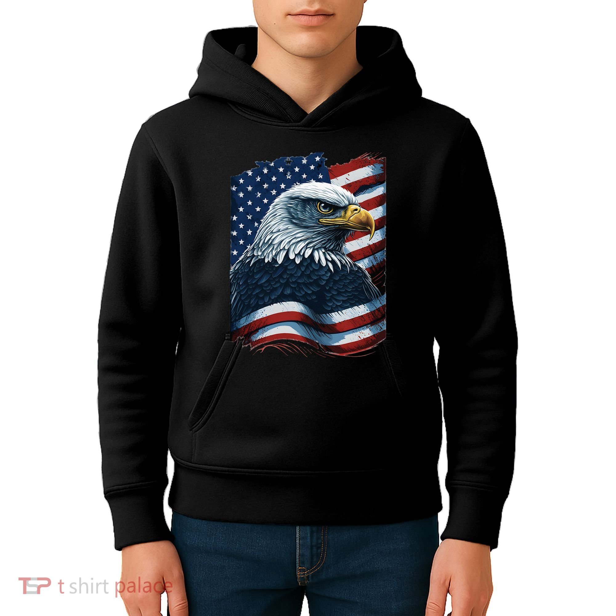 Bald Eagle Proud Patriotic American US Flag 4th Of July Kids Hoodie