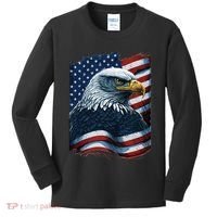 Bald Eagle Proud Patriotic American US Flag 4th Of July Kids Long Sleeve Shirt thumb 0