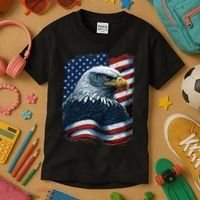 Bald Eagle Proud Patriotic American US Flag 4th Of July Kids T-Shirt thumb 3