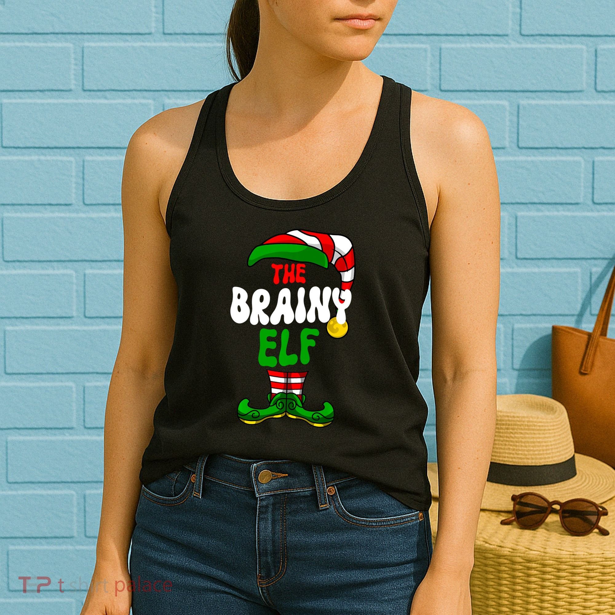 Brainy Elf Pajama Matching Group Christmas Holiday Women's Tank Top