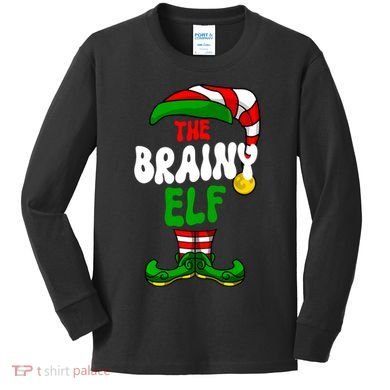 Brainy Elf Pajama Matching Group Christmas Holiday Kids Long Sleeve Shirt