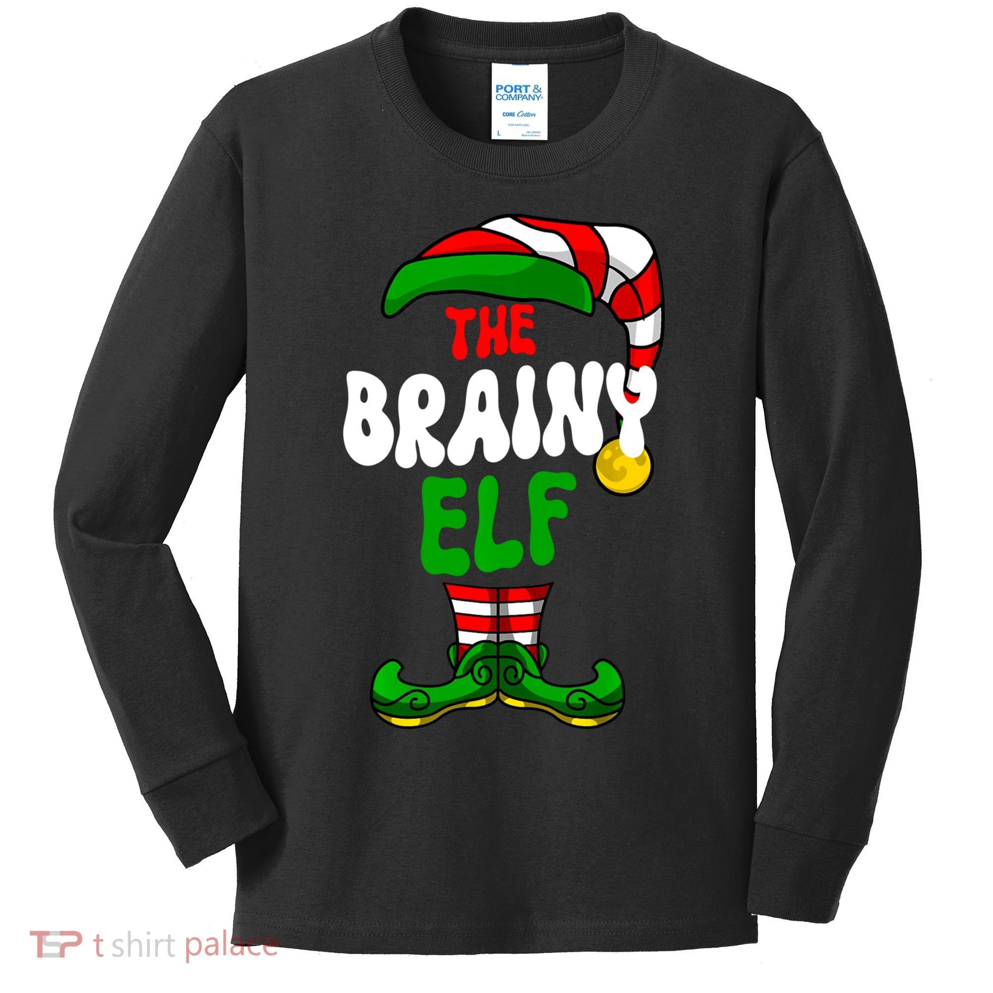 Brainy Elf Pajama Matching Group Christmas Holiday Kids Long Sleeve Shirt