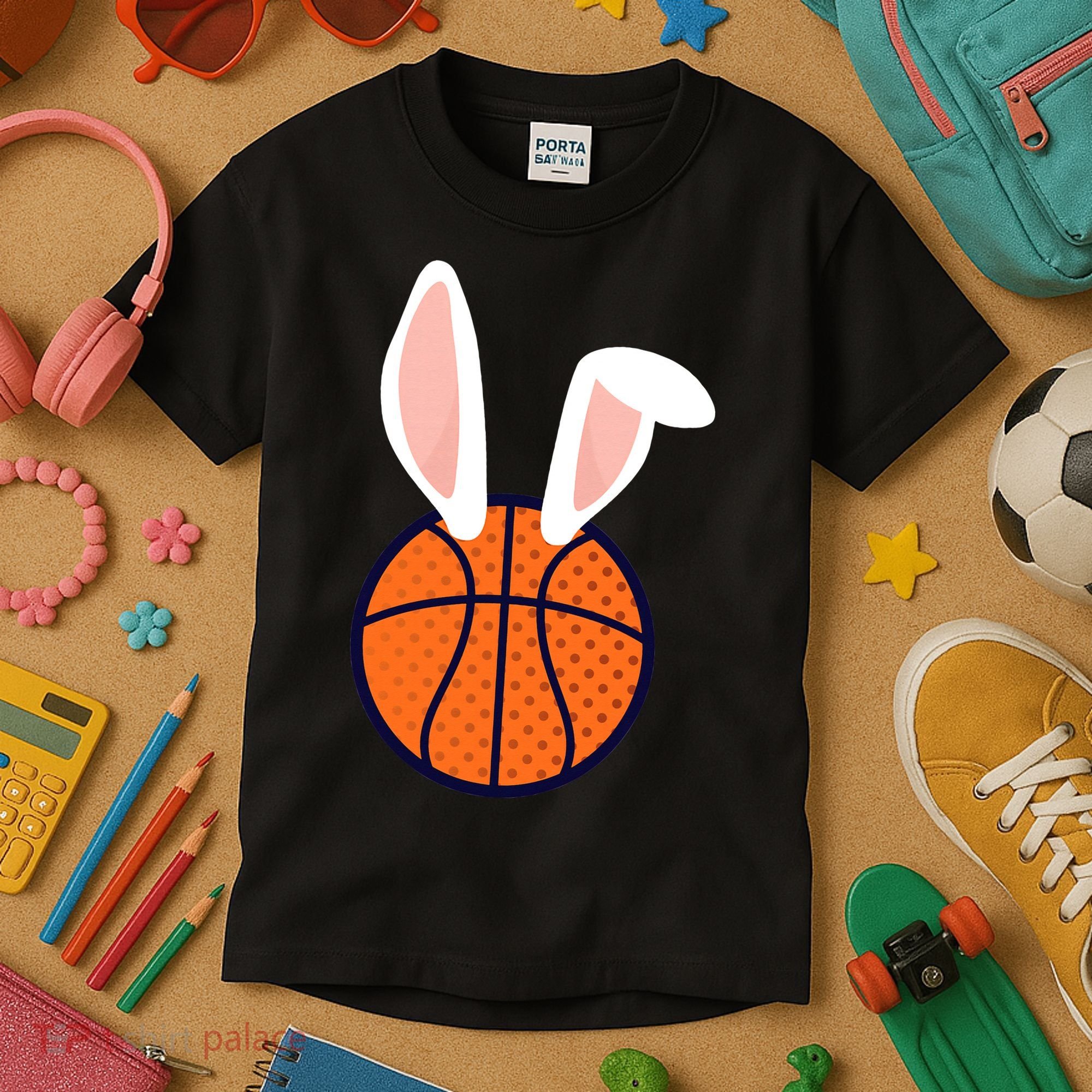Basketball Easter Rabbit Bunny funny easter day Kids T-Shirt