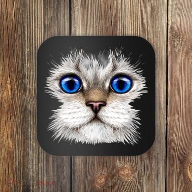 Blue Eyed Realistic Cat Face Coaster