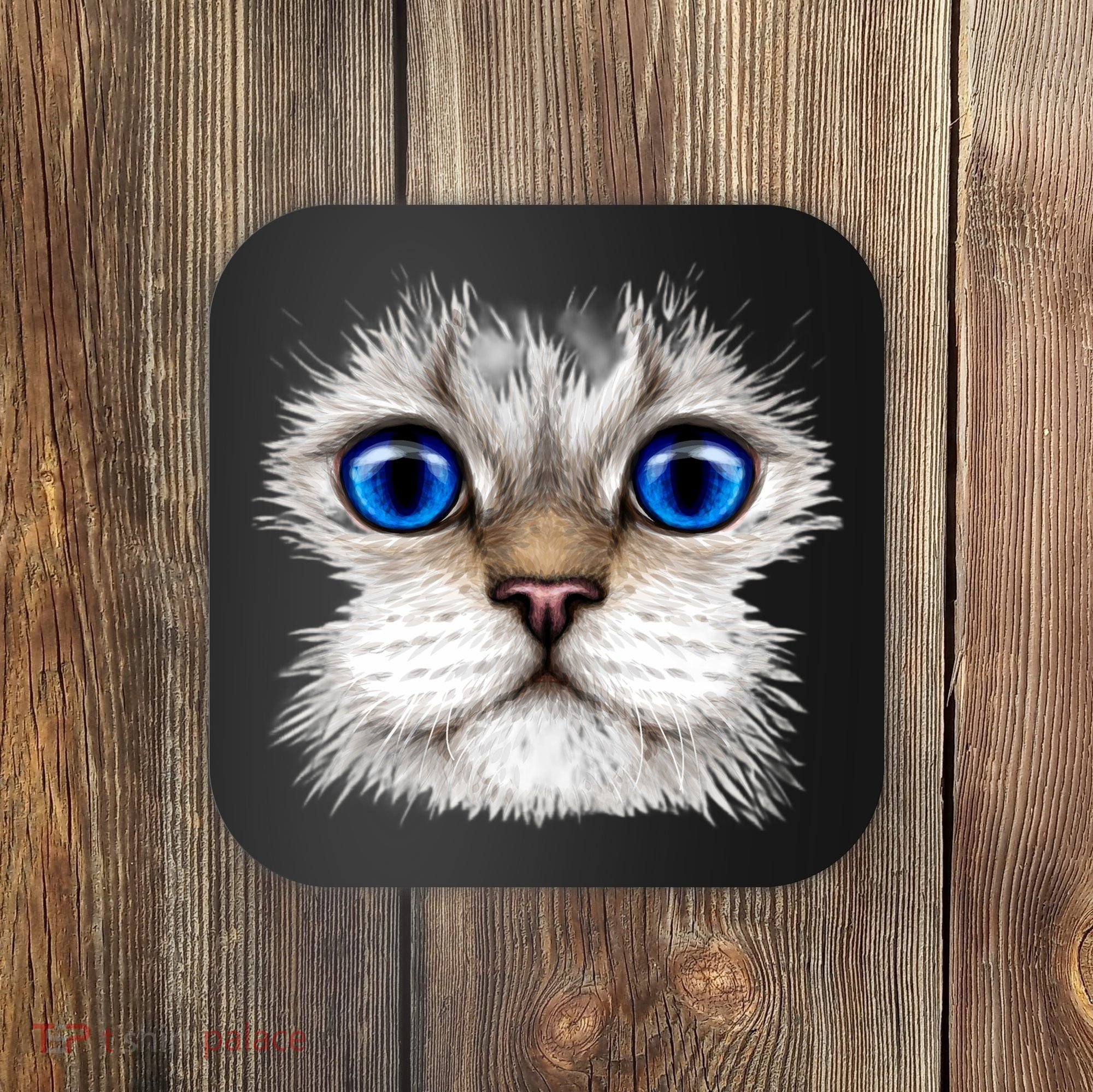Blue Eyed Realistic Cat Face Coaster