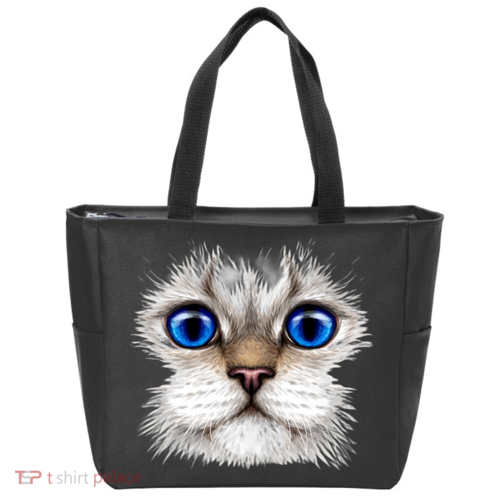 Blue Eyed Realistic Cat Face Tote Bag