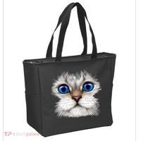 Blue Eyed Realistic Cat Face Tote Bag thumb 2