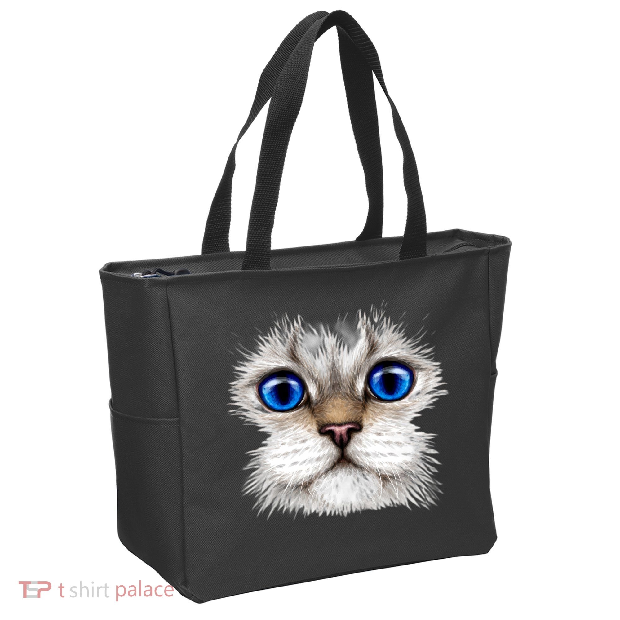 Blue Eyed Realistic Cat Face Tote Bag