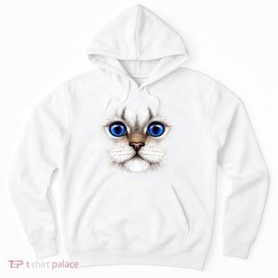Blue Eyed Realistic Cat Face Hoodie