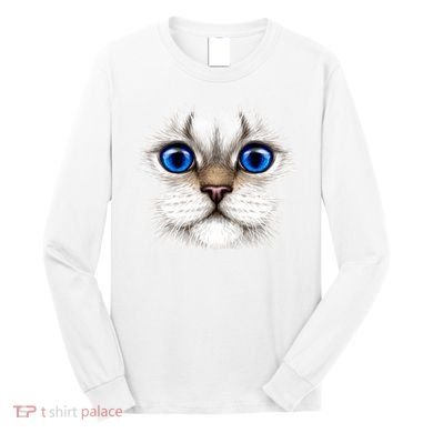 Blue Eyed Realistic Cat Face Long Sleeve Shirt