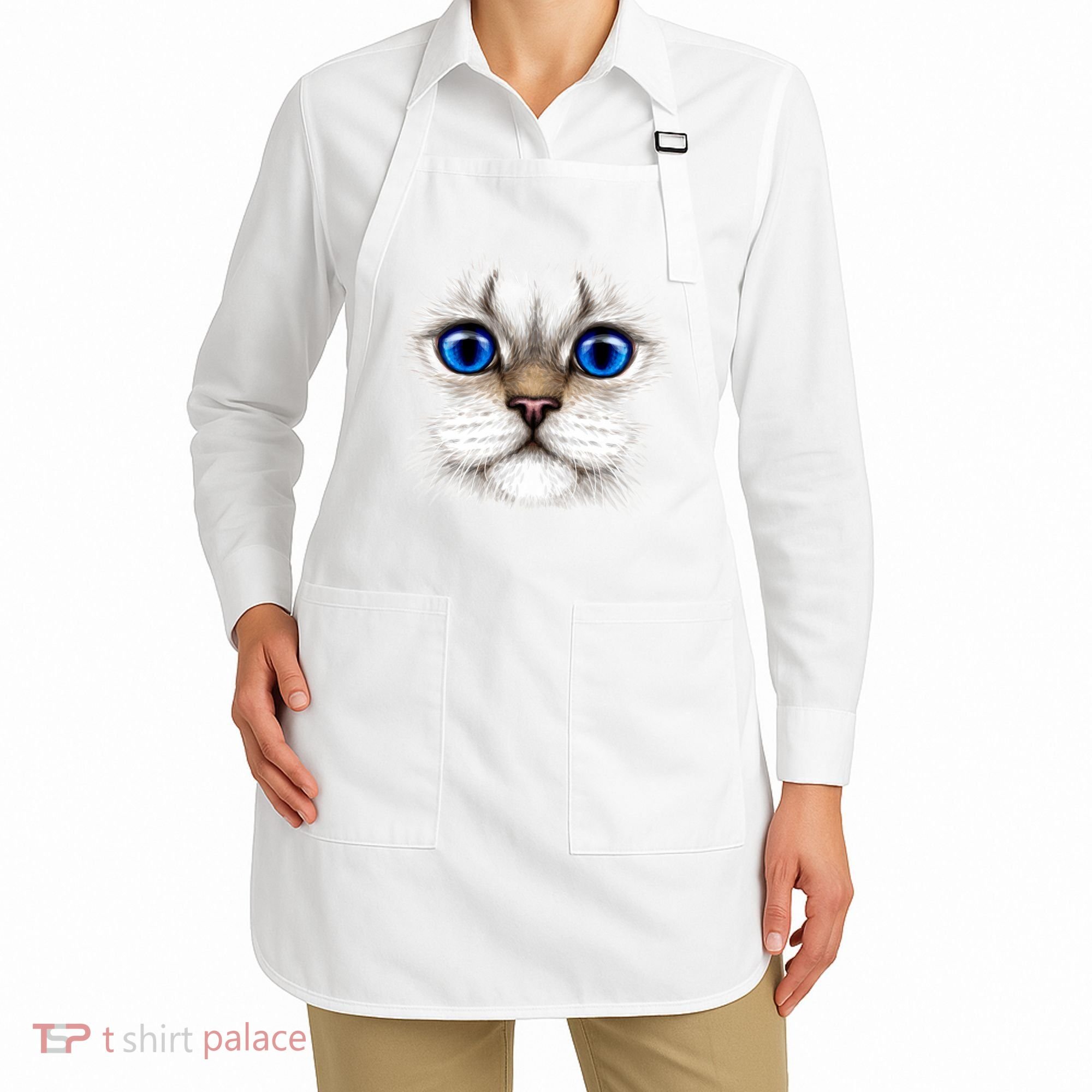 Blue Eyed Realistic Cat Face Apron