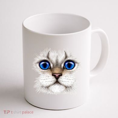 Blue Eyed Realistic Cat Face Coffee Mug back