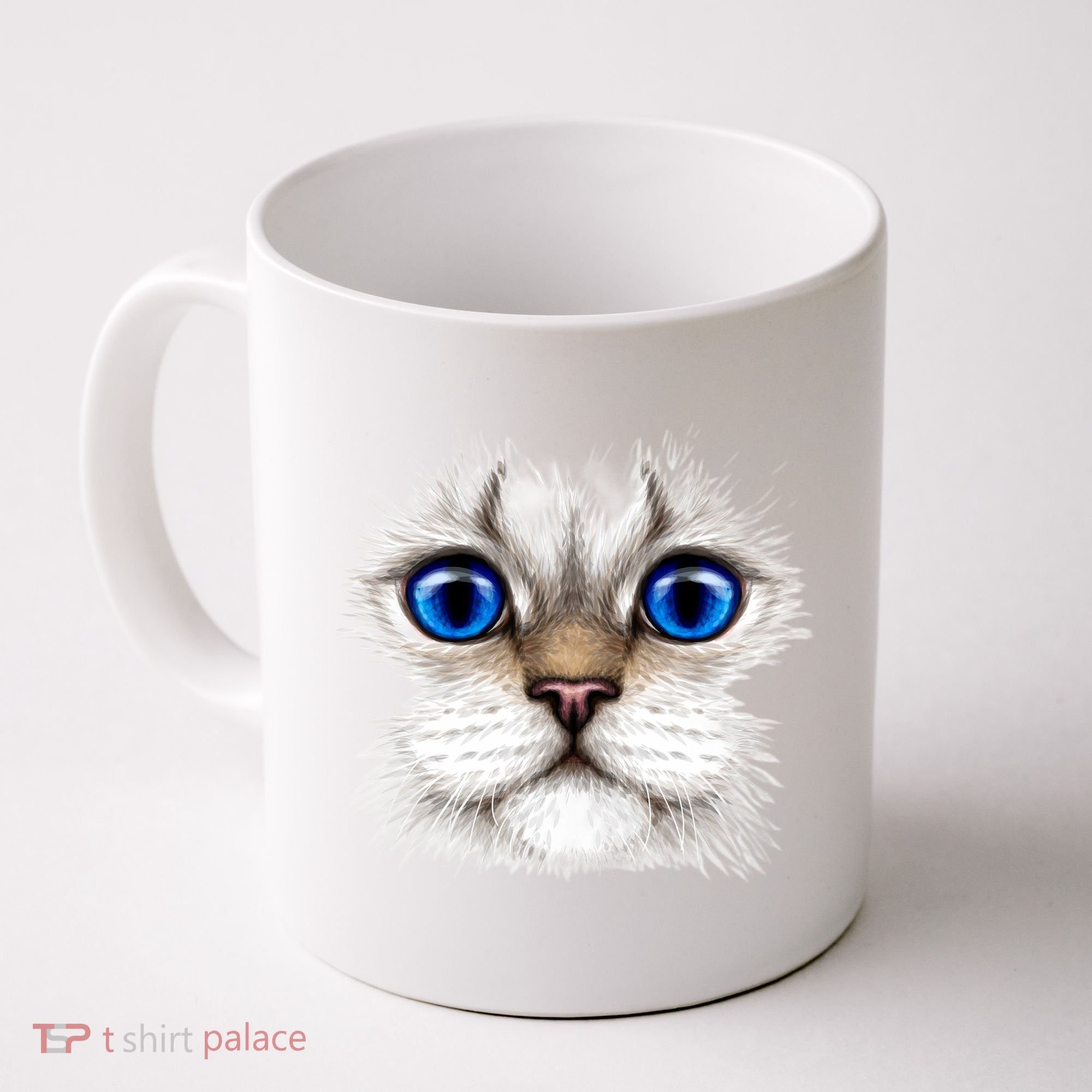 Blue Eyed Realistic Cat Face Coffee Mug