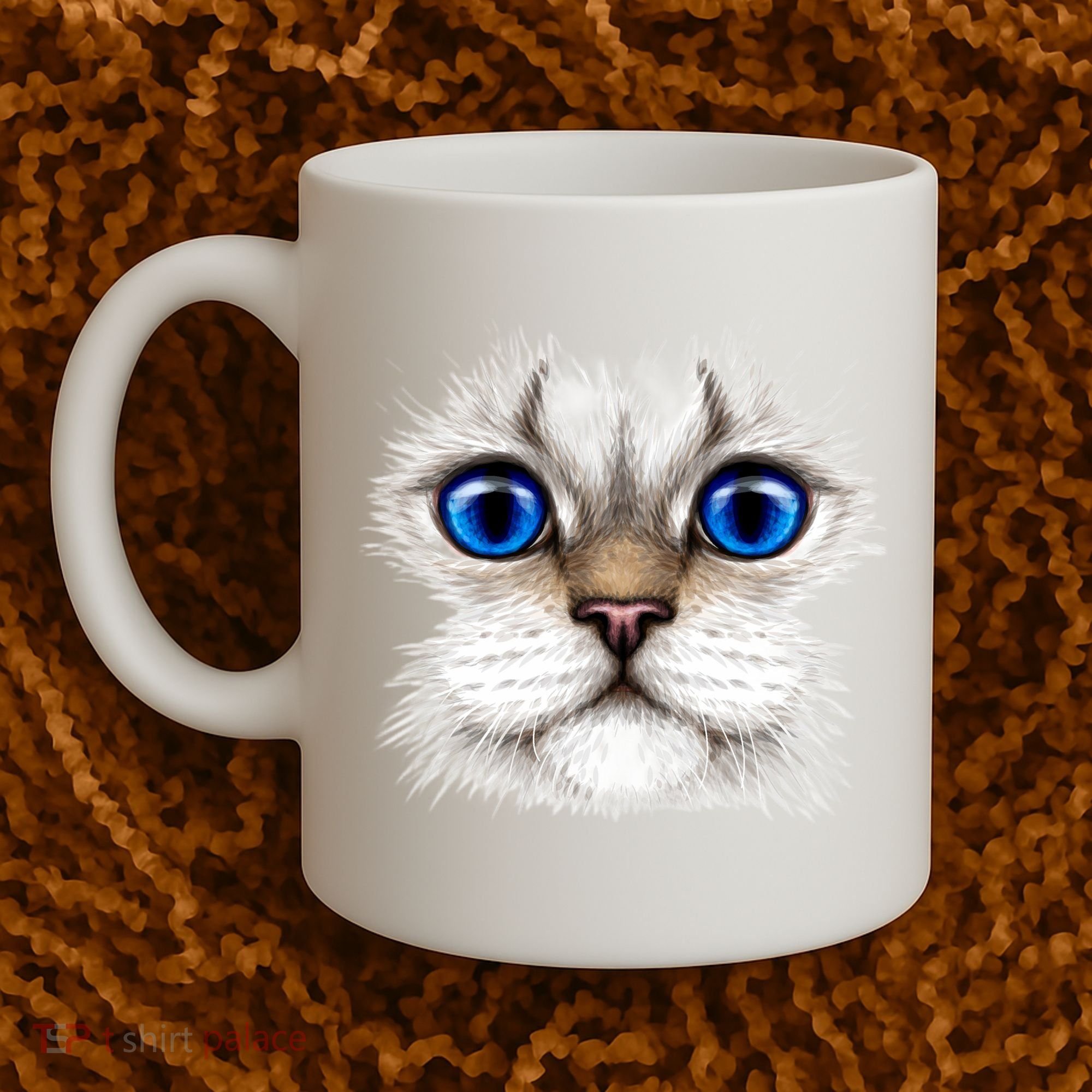 Blue Eyed Realistic Cat Face Coffee Mug