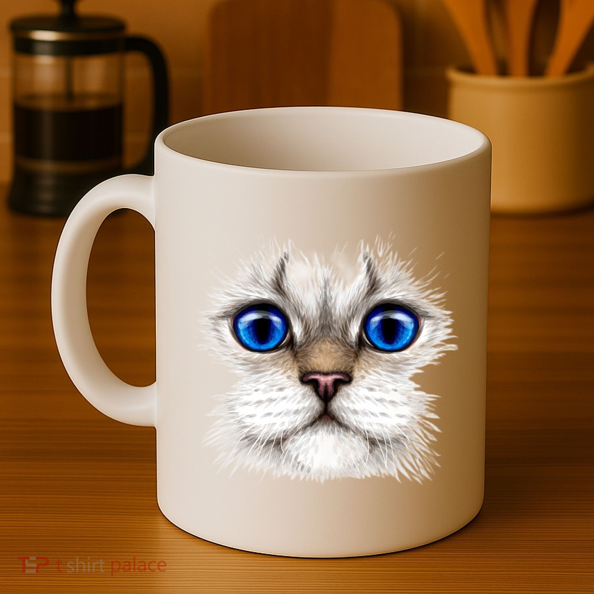 Blue Eyed Realistic Cat Face Coffee Mug