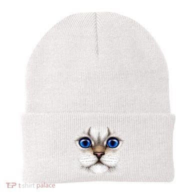 Blue Eyed Realistic Cat Face Beanie