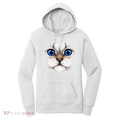 Blue Eyed Realistic Cat Face Women's Hoodie