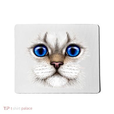 Blue Eyed Realistic Cat Face Mousepad