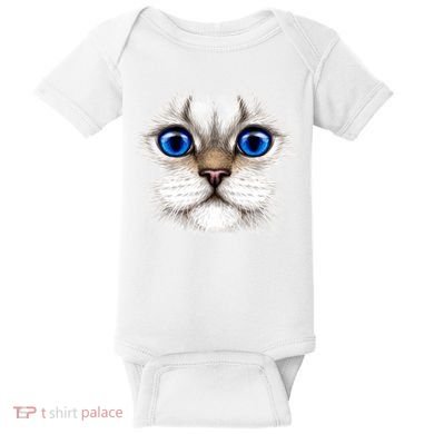 Blue Eyed Realistic Cat Face Baby Bodysuit