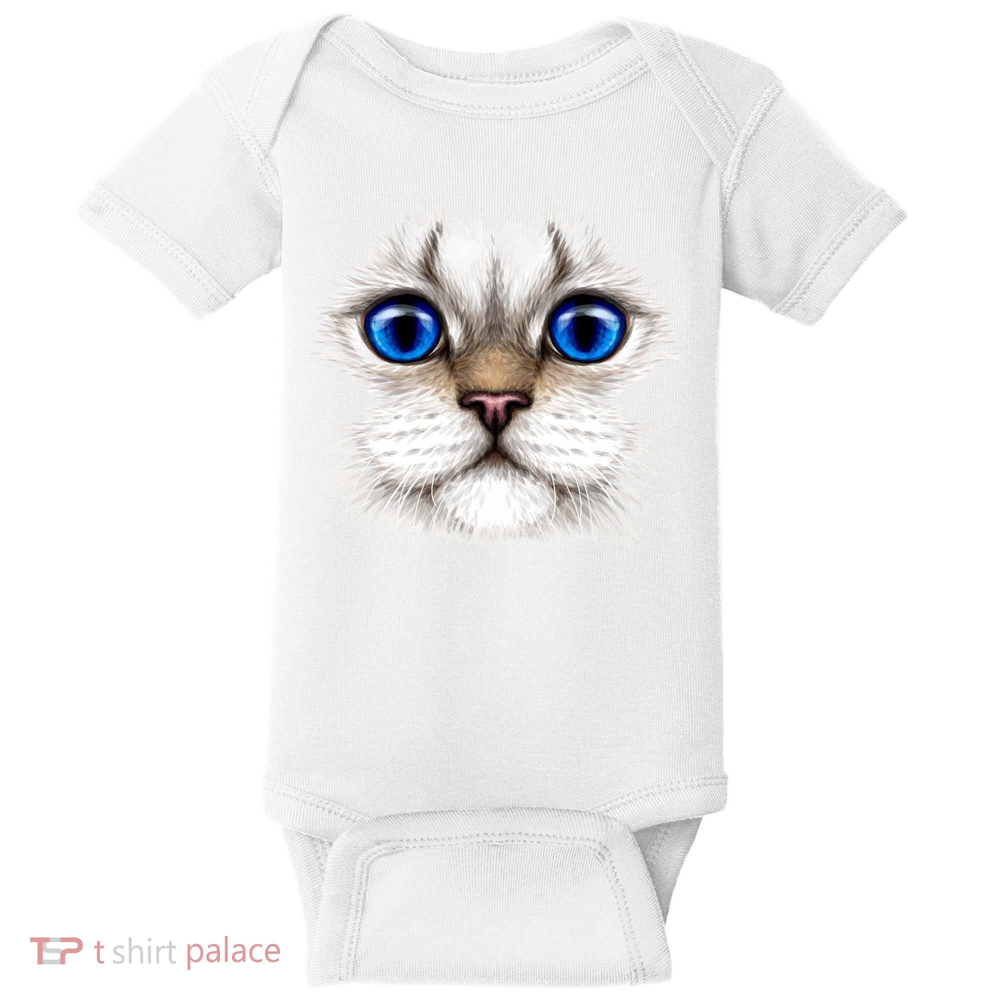 Blue Eyed Realistic Cat Face Baby Bodysuit