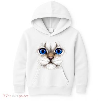 Blue Eyed Realistic Cat Face Kids Hoodie
