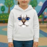 Blue Eyed Realistic Cat Face Kids Hoodie thumb 3