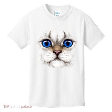 Blue Eyed Realistic Cat Face Kids T-Shirt