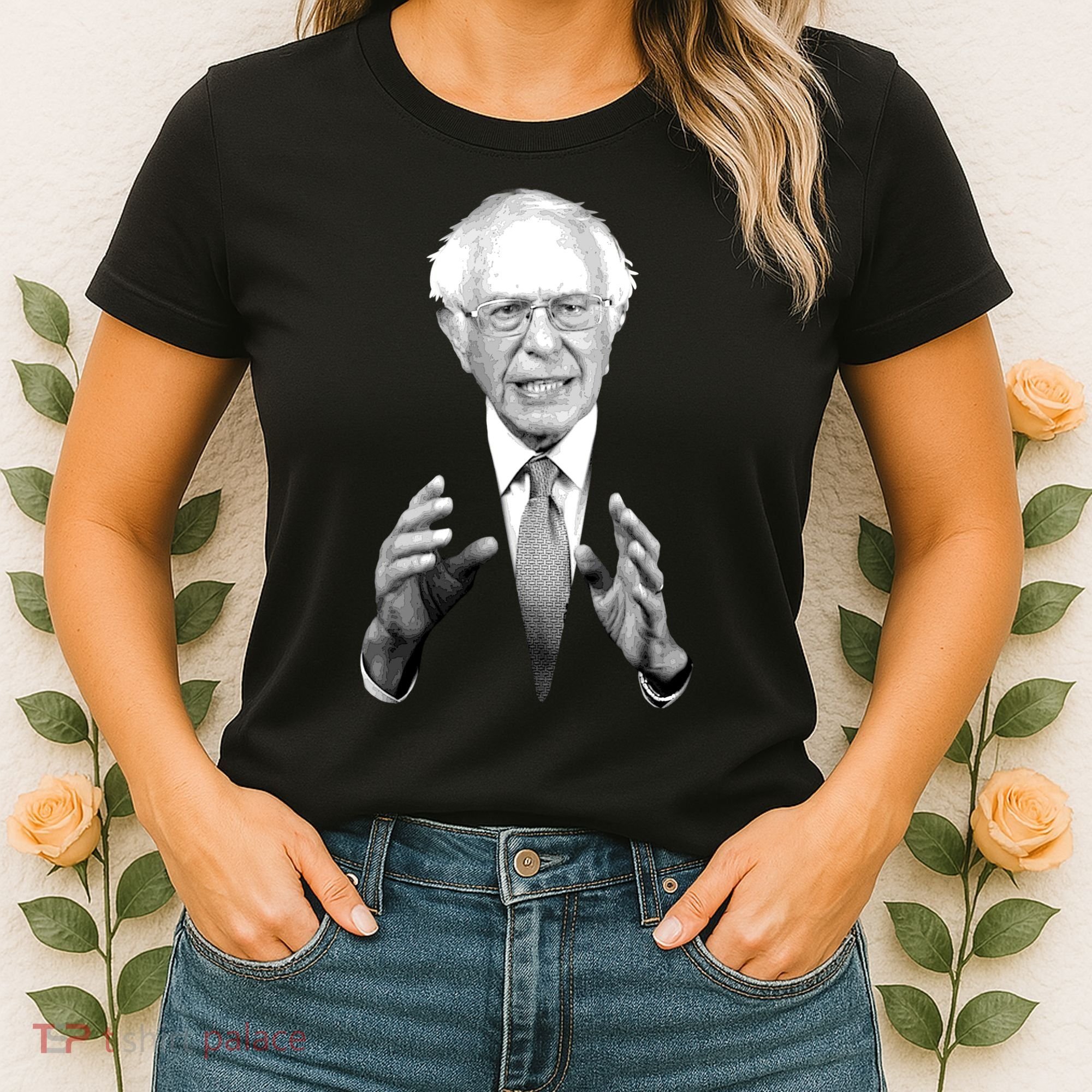 Bernie Sanders Hands Black and White Portrait Women's T-Shirt