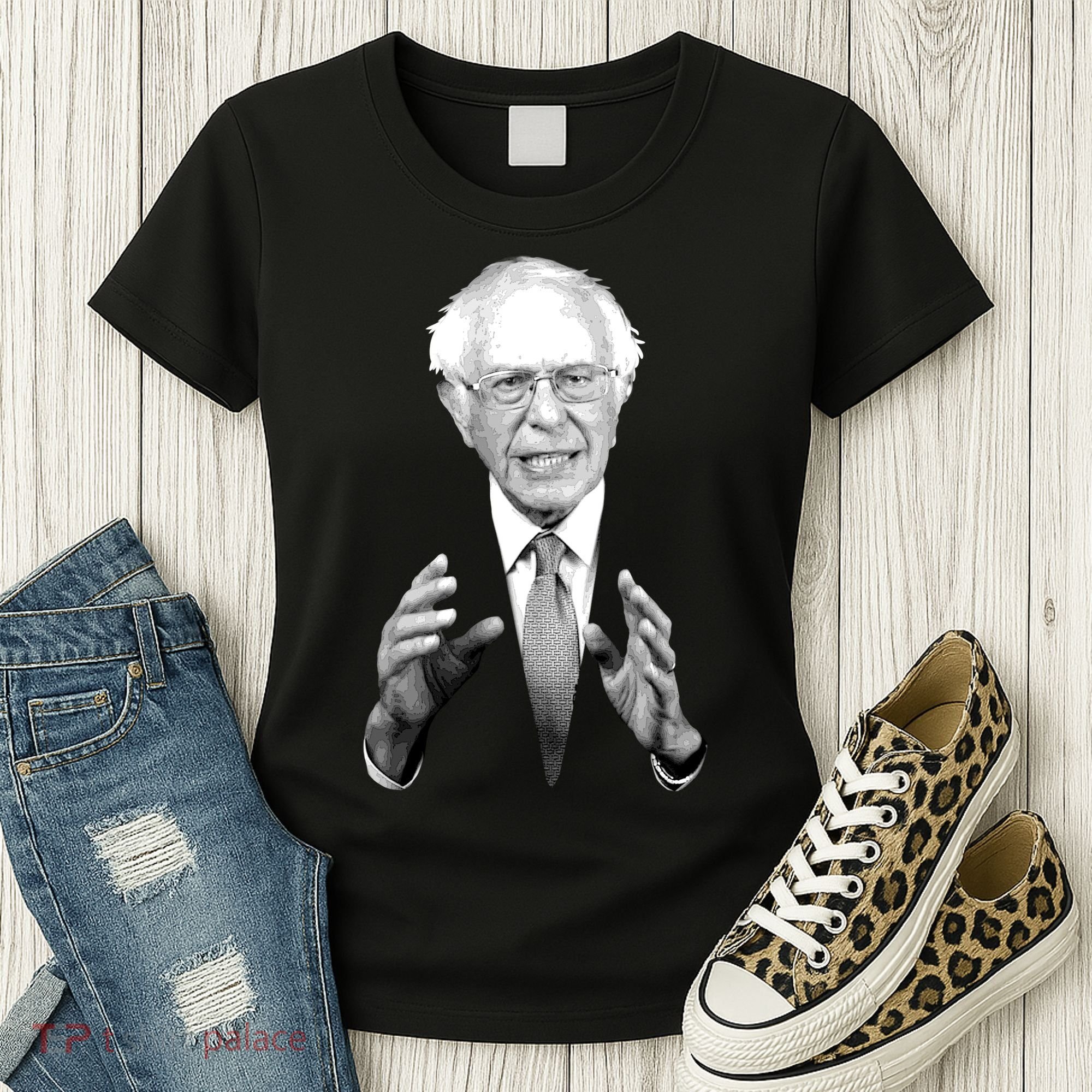 Bernie Sanders Hands Black and White Portrait Women's T-Shirt