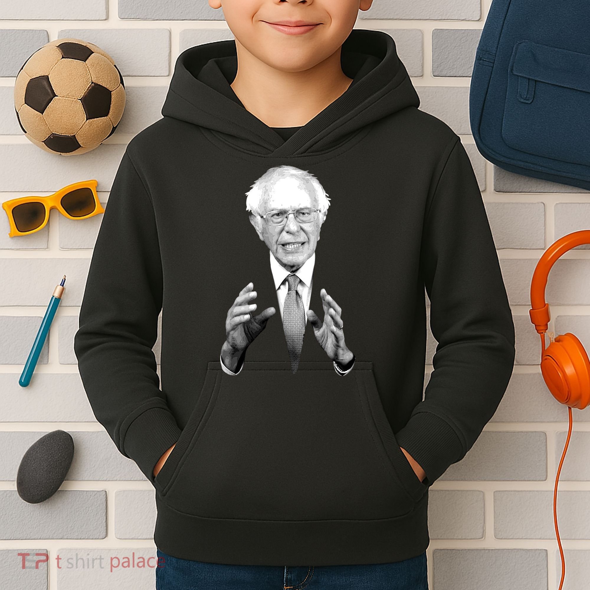 Bernie Sanders Hands Black and White Portrait Kids Hoodie