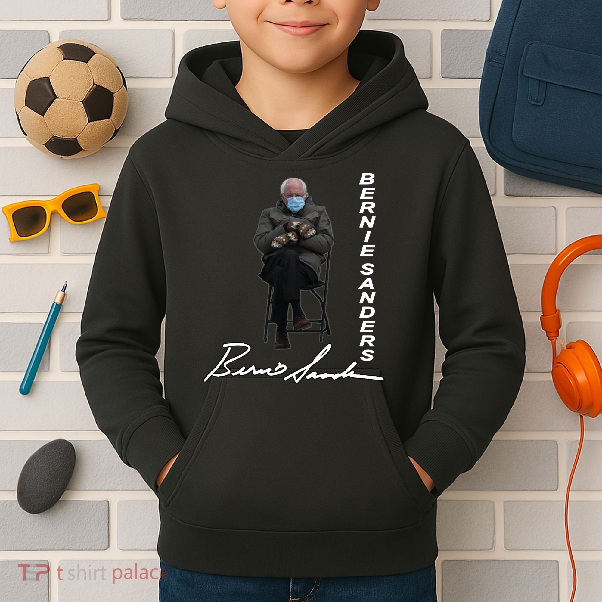 Bernie Sanders Mitten Meme Signature Kids Hoodie