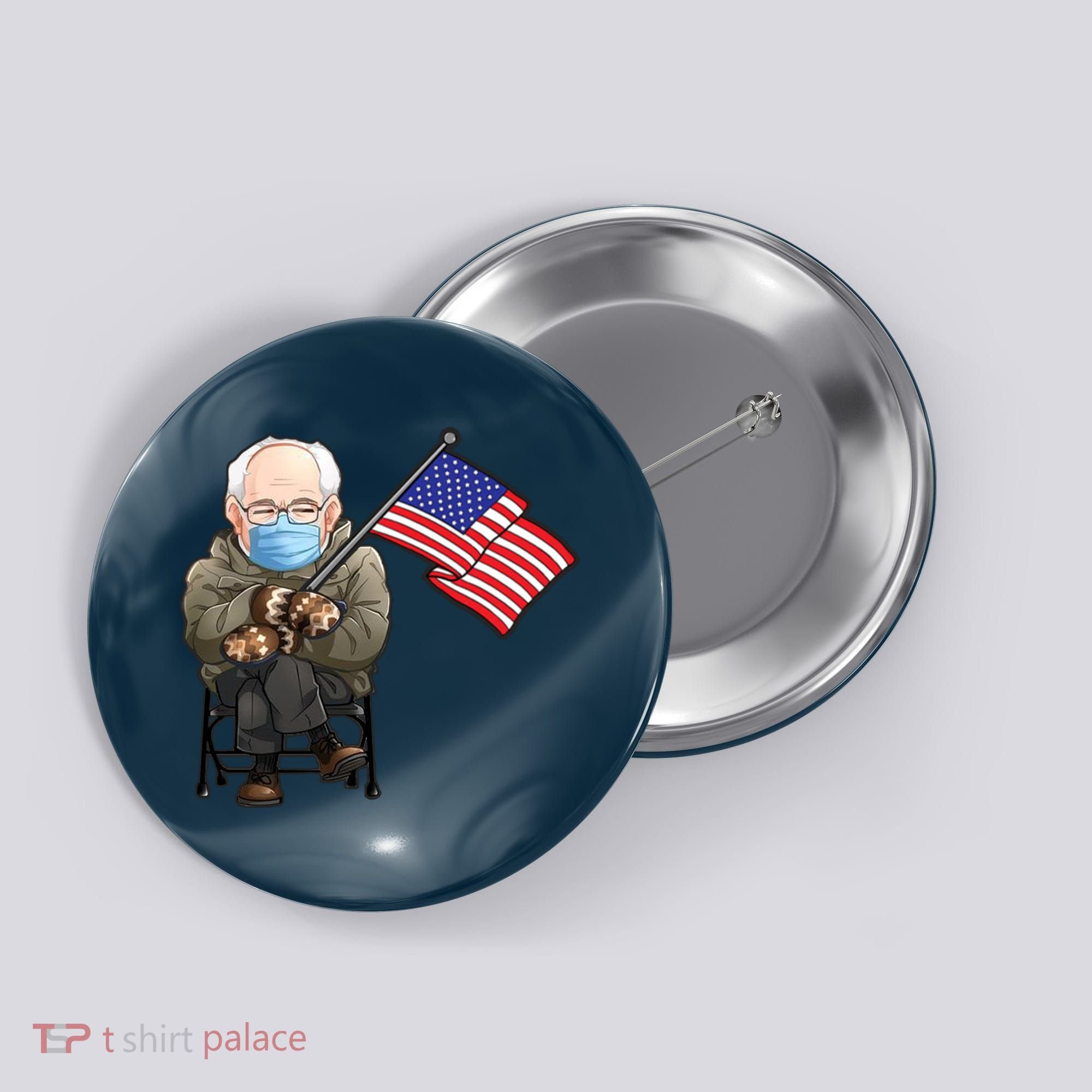 Bernie Sanders Mitten Meme USA Flag Button