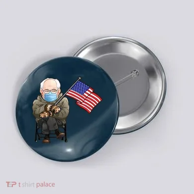 Bernie Sanders Mitten Meme USA Flag Button