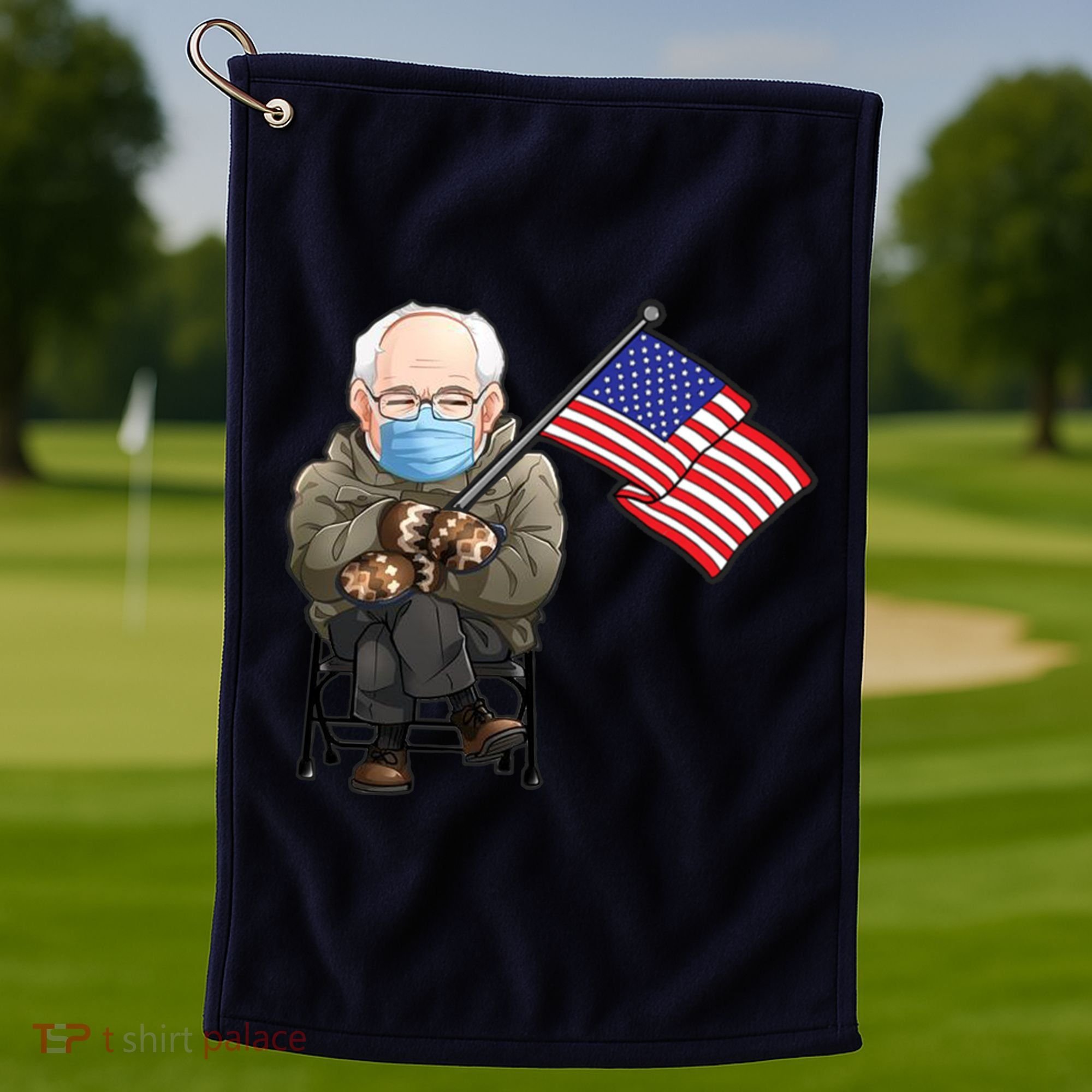 Bernie Sanders Mitten Meme USA Flag Golf Towel
