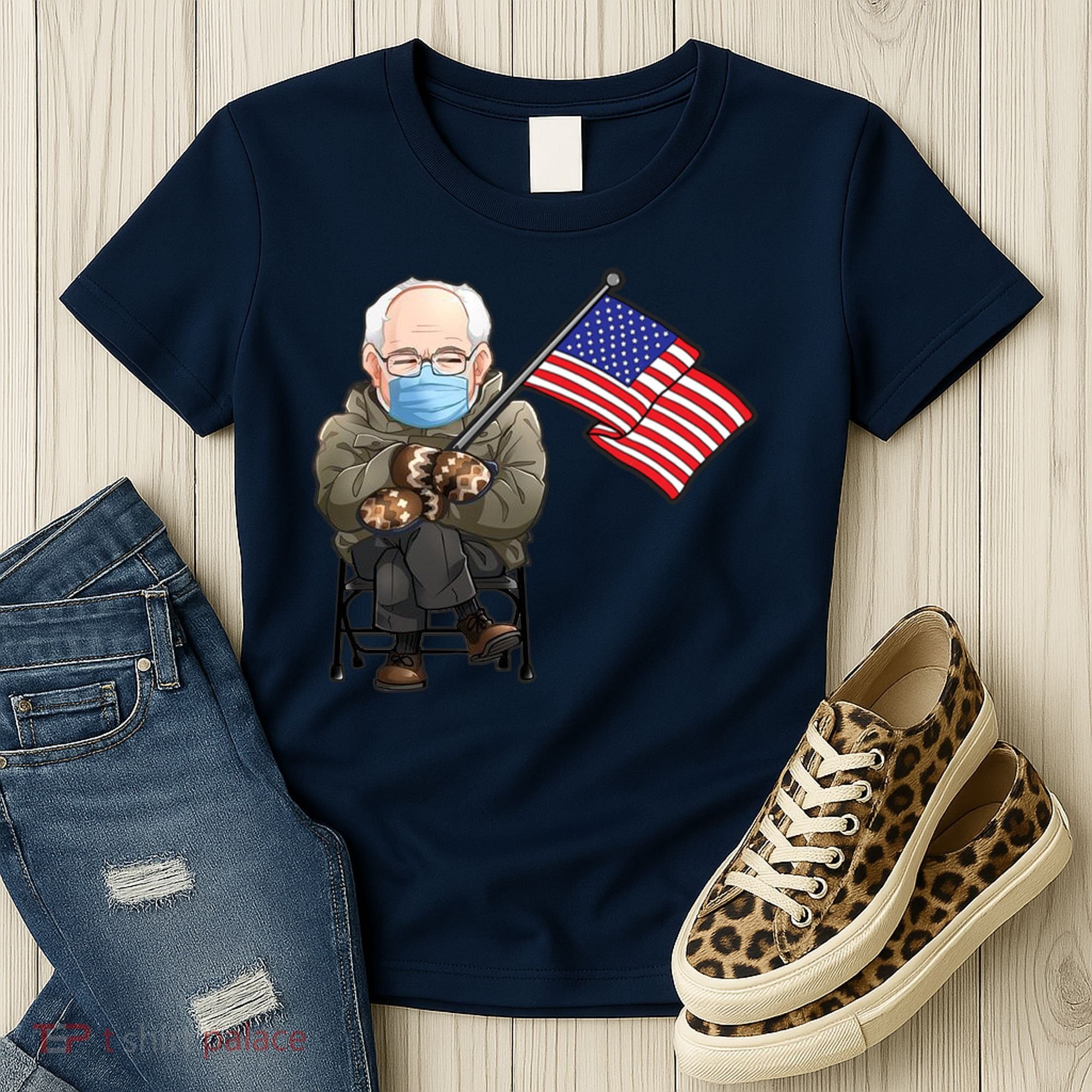 Bernie Sanders Mitten Meme USA Flag Women's T-Shirt
