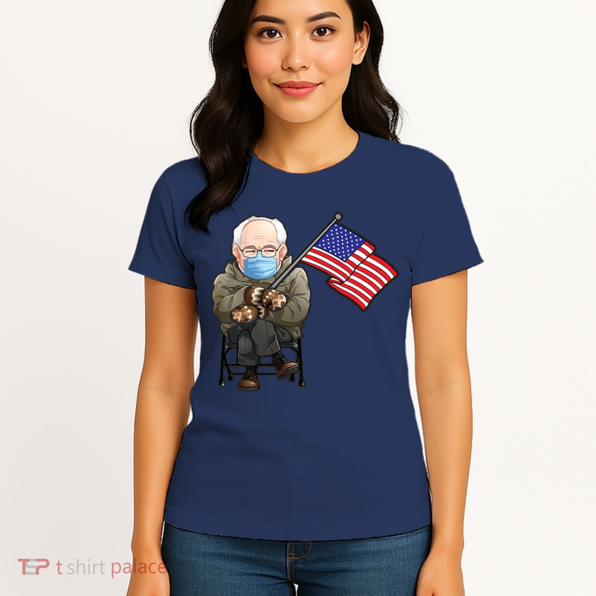 Bernie Sanders Mitten Meme USA Flag Women's T-Shirt