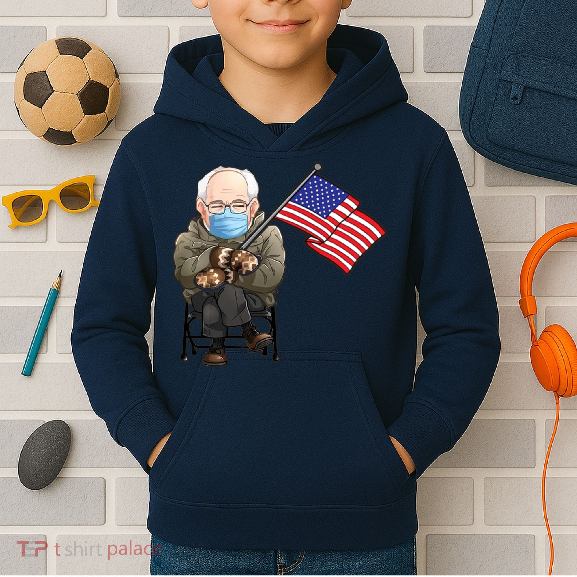 Bernie Sanders Mitten Meme USA Flag Kids Hoodie